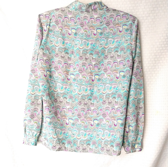 Beautiful Pykettes Blouse Blue Gray Abstract Print Size Large Chest 42" - Picture 4 of 4